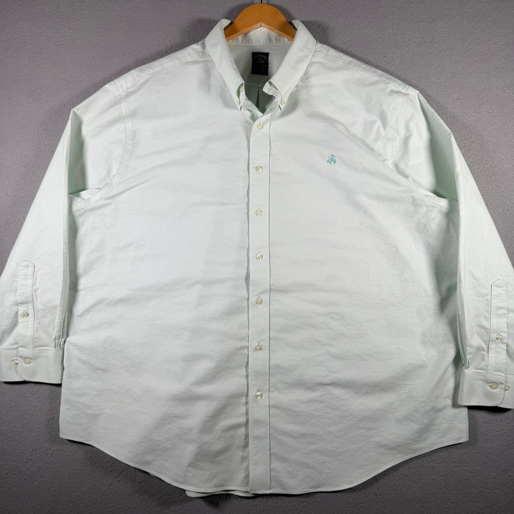 Brooks Brothers Mens 3XL White Mint Green Non-Iron Stretch Original Polo Shirt